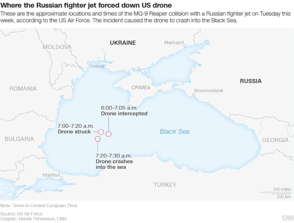 Безпілотники США змінили маршрут над Чорним морем після інциденту з російським літаком